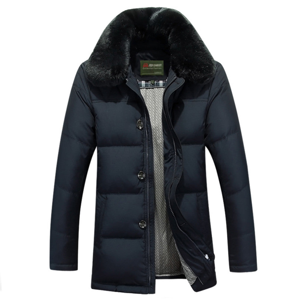 Middle Long Middle Old Age Fur Collar Down Coat  black   M - Mega Save Wholesale & Retail - 1