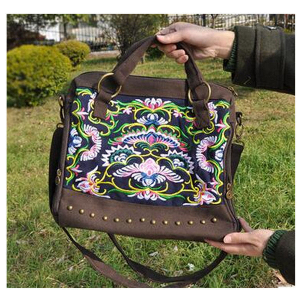 New National Style Embroidery Woman's Single-shoulder Bag Handbag Chinese Style Messenger Bag   coffee - Mega Save Wholesale & Retail - 1