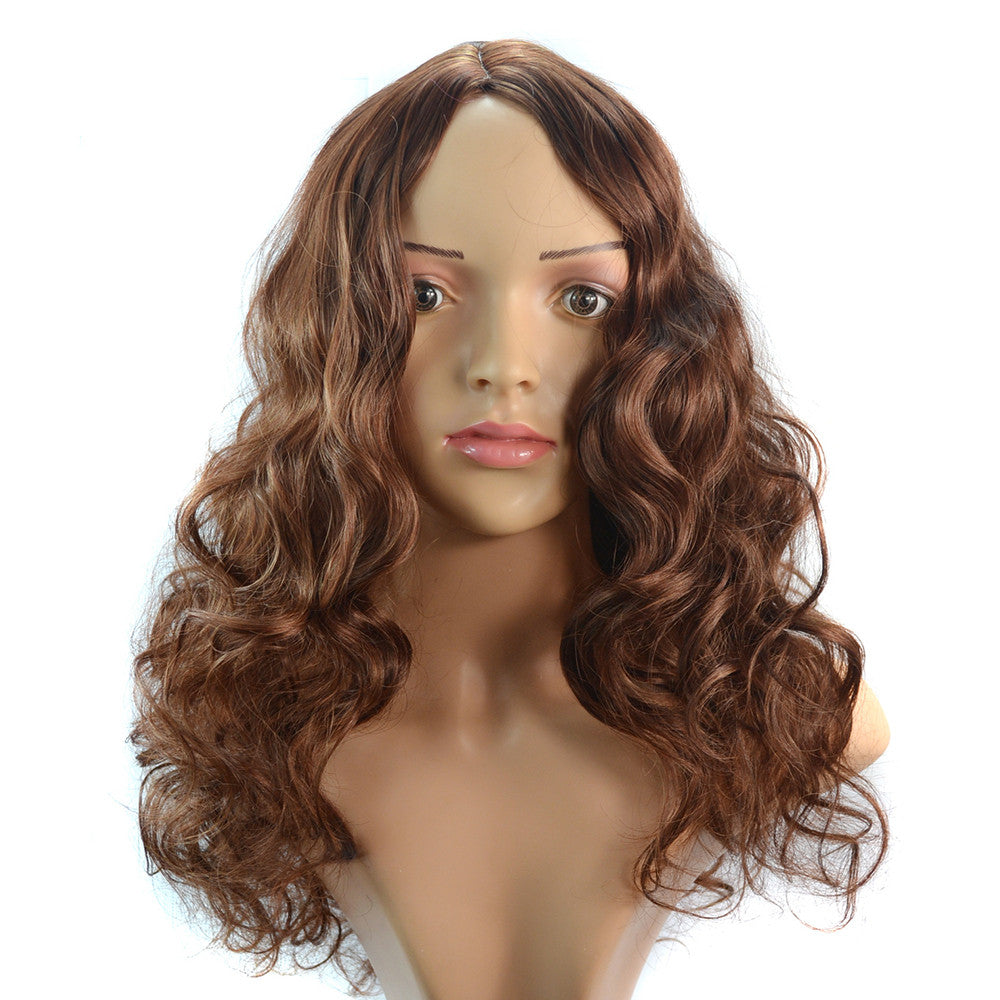 Central Parting Long Curled Hair Pack Coffee Cap Wig