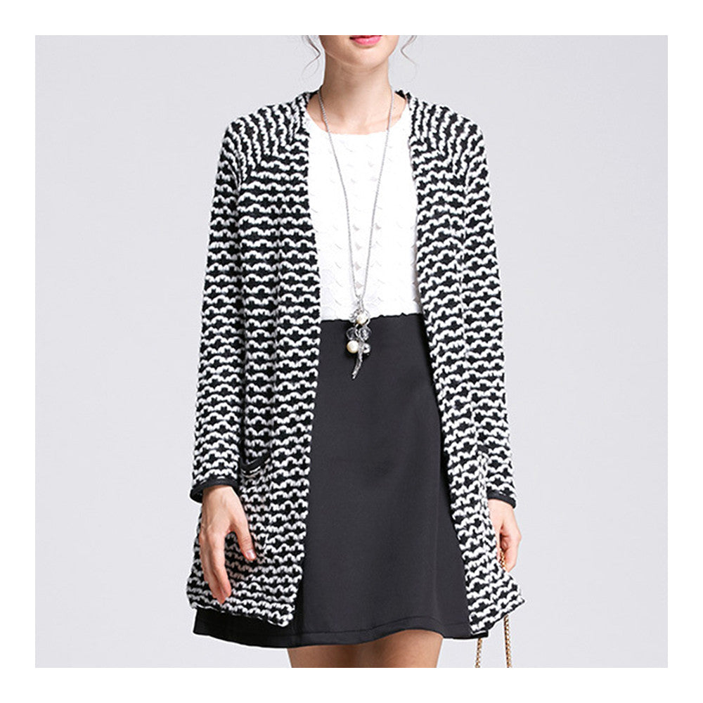 Middle Long Stripe Knitwear Sweater Coat - Mega Save Wholesale & Retail - 1