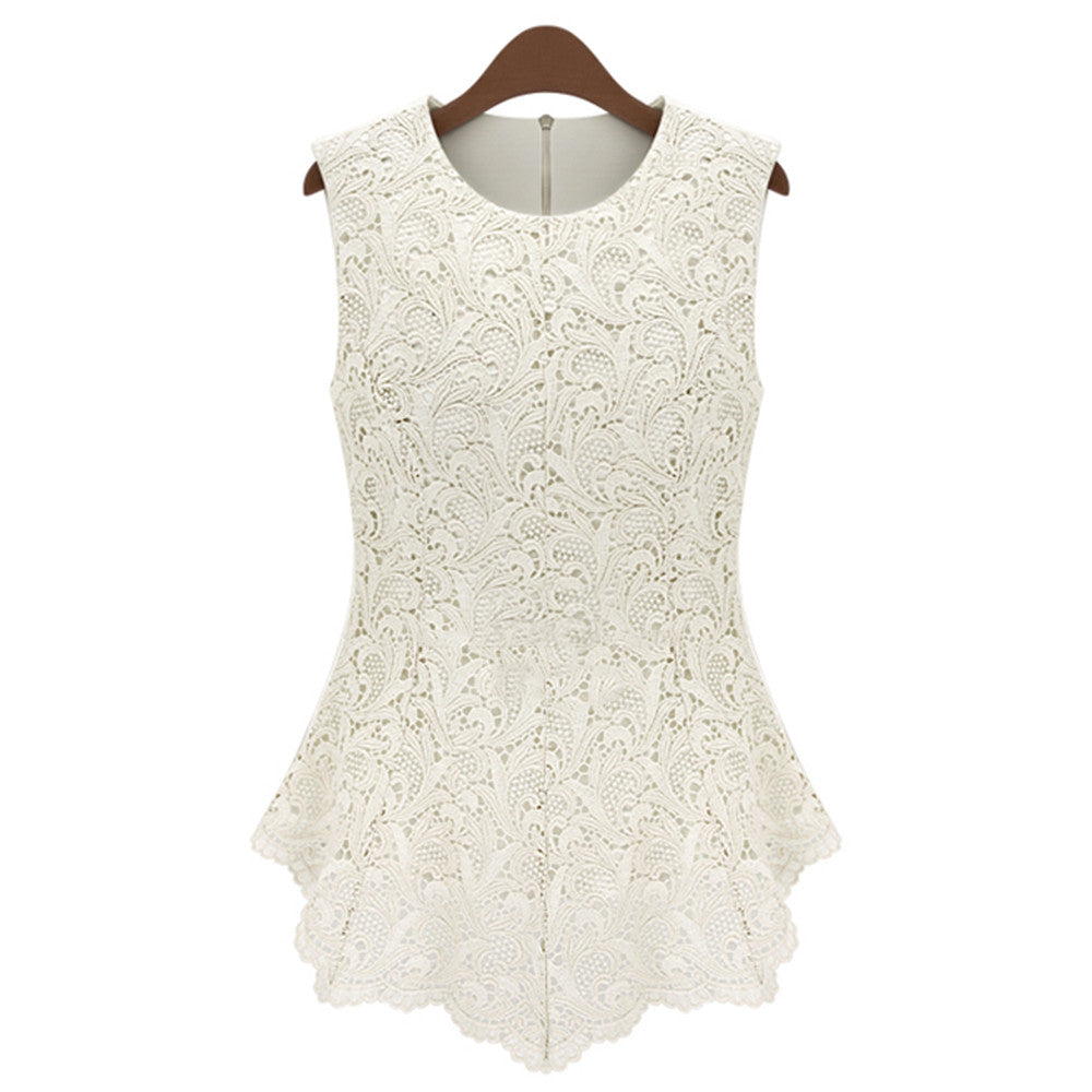Lace Bottoming Shirt Chiffon Sleeveless   white  S - Mega Save Wholesale & Retail
