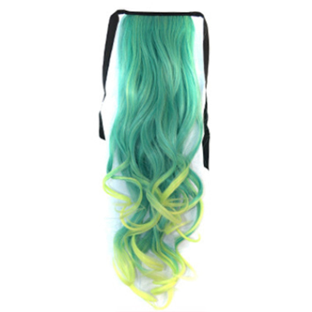 Gradient Ramp Horsetail Lace-up Curled Wig KBMW peacock green to mint yellow - Mega Save Wholesale & Retail - 1