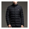 Man Solid Color Stand Collar Warm Cotton Coat   black  M - Mega Save Wholesale & Retail - 2