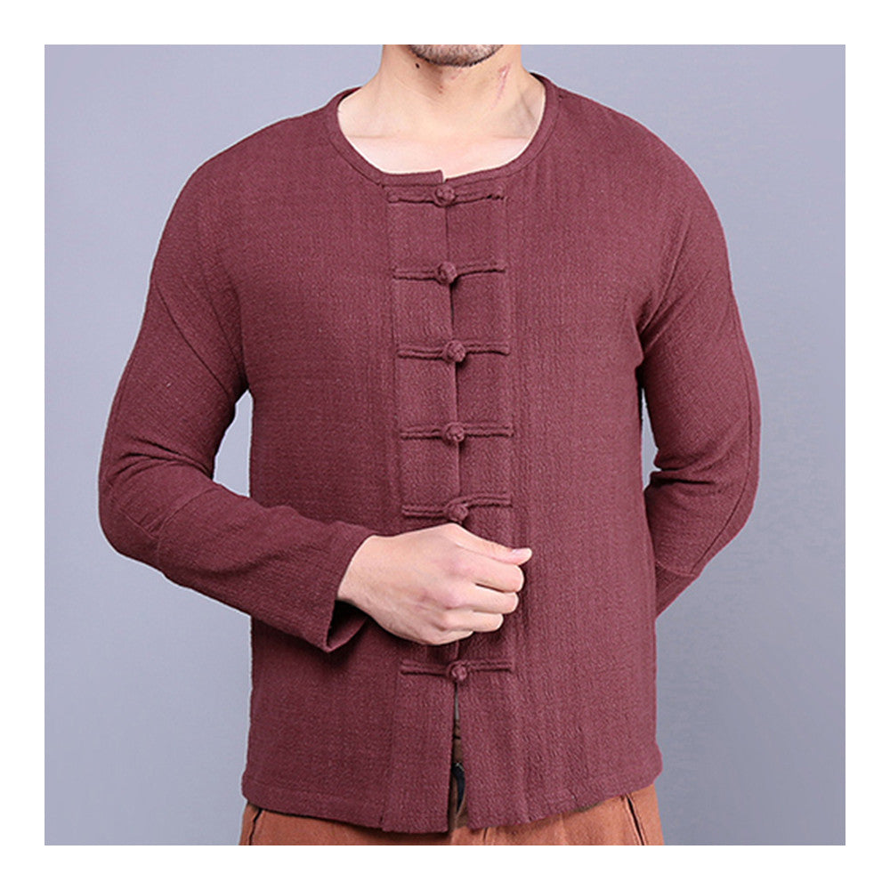 Plate Button Top Flax Jacket Coat Vintage   wine red   M - Mega Save Wholesale & Retail - 1