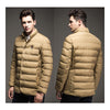 Man Solid Color Stand Collar Warm Cotton Coat     khaki  M - Mega Save Wholesale & Retail - 3