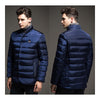 Man Solid Color Stand Collar Warm Cotton Coat    blue  M - Mega Save Wholesale & Retail - 3