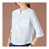 Cotton&Flax Loose Checks Shirt   white   M - Mega Save Wholesale & Retail