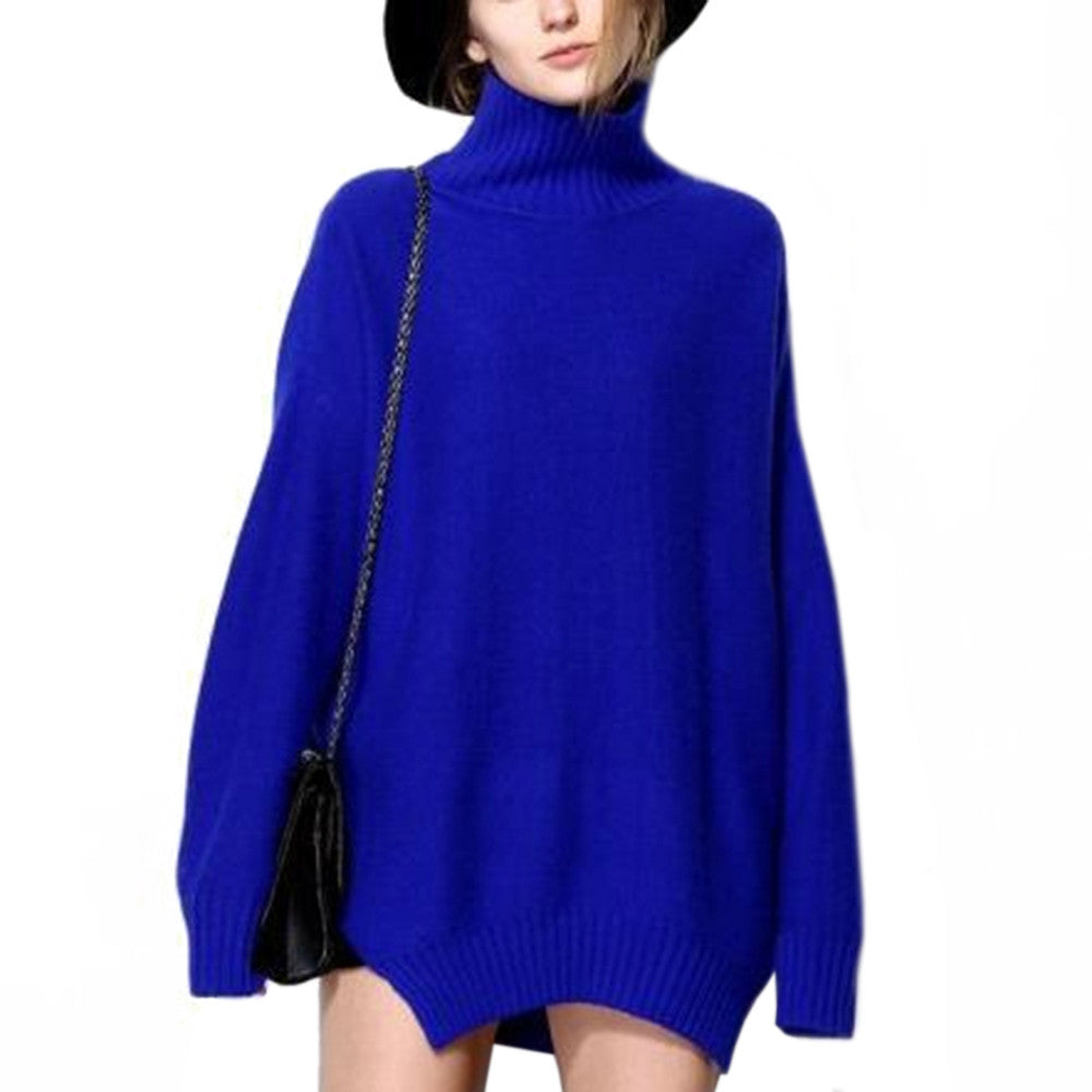 High Collar Wool Knitwear Sweater Loose   sapphire blue   S - Mega Save Wholesale & Retail - 1