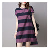 Plus Size Stripe Irregular Middle Long Dress   red  M - Mega Save Wholesale & Retail