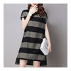 Plus Size Stripe Irregular Middle Long Dress   grey   M - Mega Save Wholesale & Retail