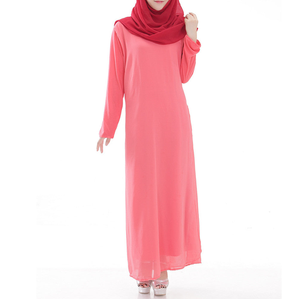 Muslim Robe Long Dress Big Peplum   watermelon red - Mega Save Wholesale & Retail - 1