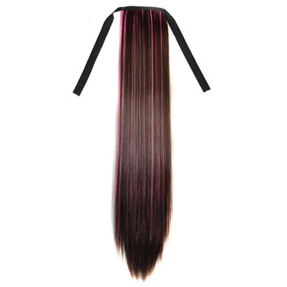 Lace-up Colorful Highlights Wig Horsetail    brown pink 2M33HPINK2
