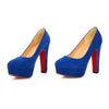 Super High Heel Platform Round Low-cut Fluff Women Thin Shoes Plus Size  blue - Mega Save Wholesale & Retail