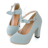 Sweet High Thick Heel Round Last Women Thin Shoes Buckle  blue - Mega Save Wholesale & Retail