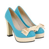 Thick High Heel Chromatic Color Bowknot Women Thin Shoes   blue - Mega Save Wholesale & Retail