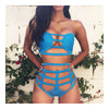 Beach Sexy Bandage Hollow High-waisted Bikini Set Swimwear Swimsuit   blue  S - Mega Save Wholesale & Retail