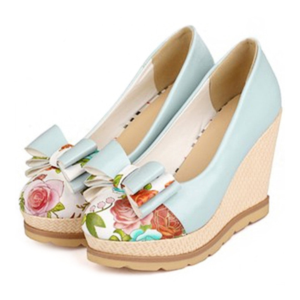 Bowknot Women Thin Shoes Chromatic Slipsole High Heel Plus Size  blue - Mega Save Wholesale & Retail - 1