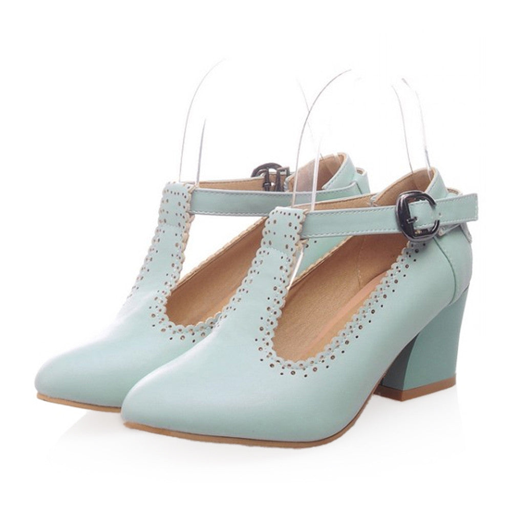 Small Pointed Buckle Thick Heel Thin Shoes  blue - Mega Save Wholesale & Retail - 1