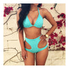 Sexy High-Waisted Bikini Set Hollow Swimwear Swimsuit  sky blue   S - Mega Save Wholesale & Retail