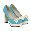 Thick Chromatic Color Bowknot High Heel Women Shoes in Blue Shade - Mega Save Wholesale & Retail - 1