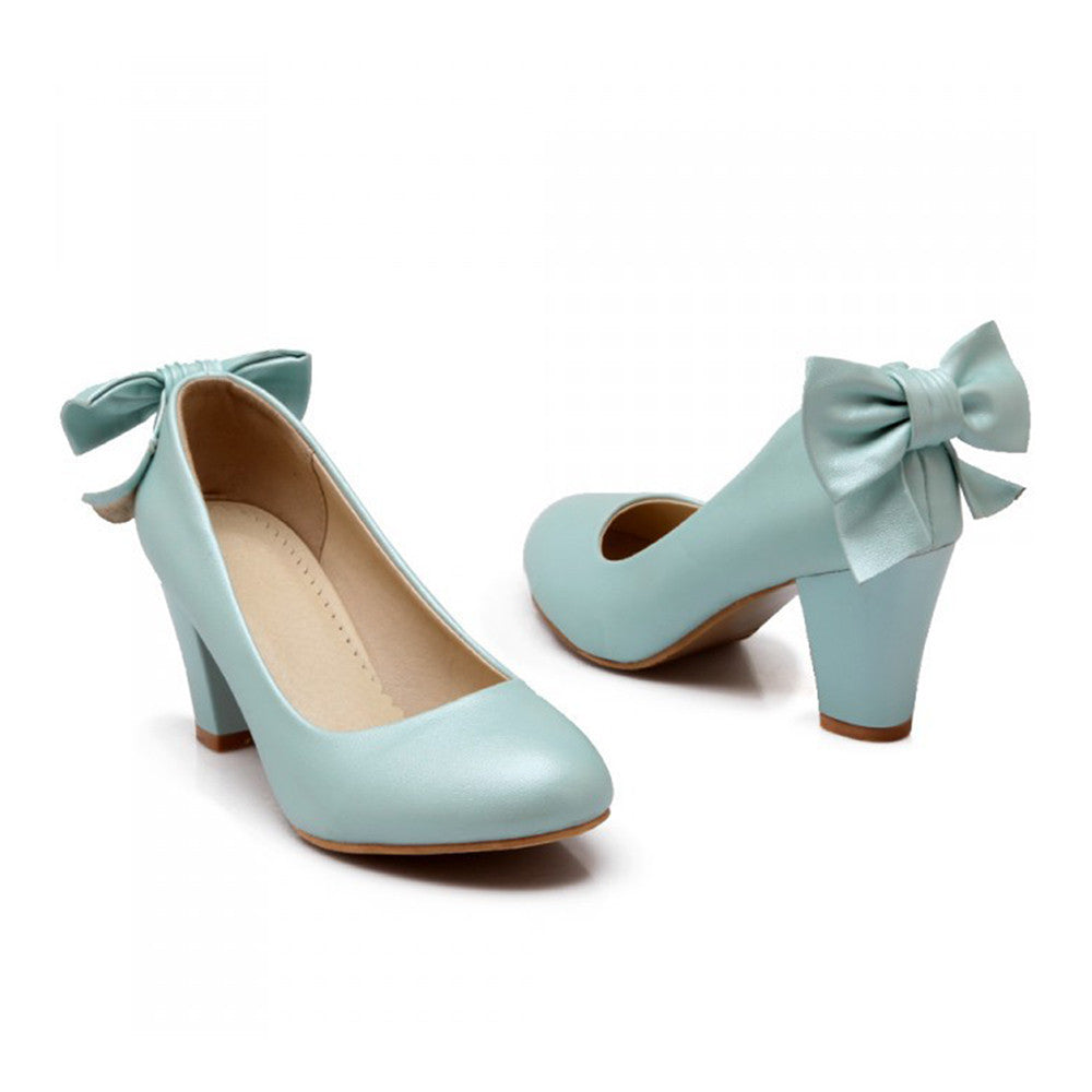 High Heel Low-cut Bowknot Work Shoes Plus Size  blue - Mega Save Wholesale & Retail - 1