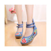 Old Beijing Traditional Chinese Blue High Heeled Woman National Style Slipsole Shoes with Embroidery & Ankle Straps - Mega Save Wholesale & Retail - 1
