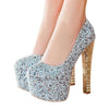 Thick Heel Super High Platform Low-cut Thin Shoes Colorful Paillette  light blue - Mega Save Wholesale & Retail