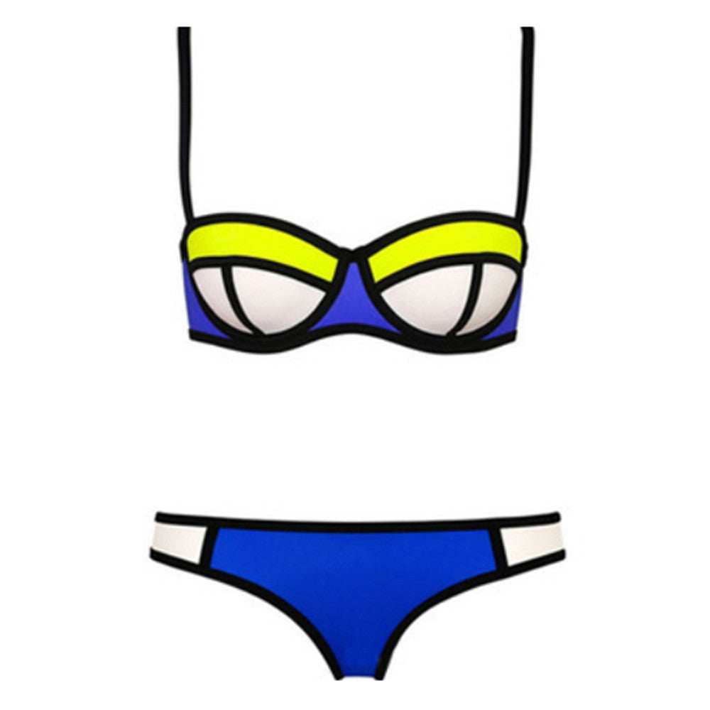 Bikini Set Fashionable Chromatic Color Sexy Camisole Swimwear Swimsuit  blue  S - Mega Save Wholesale & Retail
