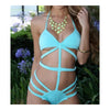 V-neck Hollow Sexy Bandage Halter Bikini Set Swimwear Swimsuit  light blue  S - Mega Save Wholesale & Retail