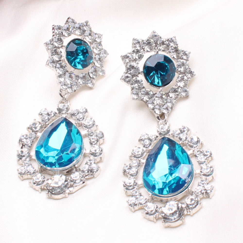 C124 explosion models in Europe and America exaggerated diamond earrings diamond flower earrings  Hot new jewelry  BLUE - Mega Save Wholesale & Retail - 1
