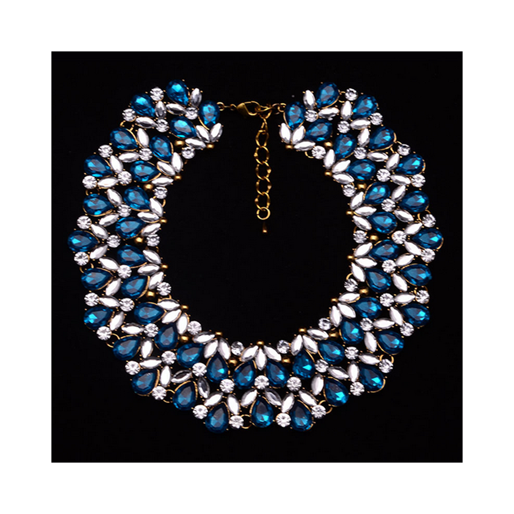 Big Brand Ornament Luxurious Zircon Gemstone Short Necklace Fake Collar Woman Clavicle Necklace   blue - Mega Save Wholesale & Retail - 1