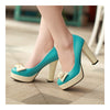 Thick Chromatic Color Bowknot High Heel Women Shoes in Blue Shade - Mega Save Wholesale & Retail - 2