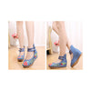 Old Beijing Traditional Chinese Blue High Heeled Woman National Style Slipsole Shoes with Embroidery & Ankle Straps - Mega Save Wholesale & Retail - 3
