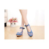 2016 Spring Embroidered Blue High Heel Shoes in Durable & Pure Natural Canvas with Flower Patterns - Mega Save Wholesale & Retail