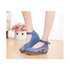 2016 Spring Embroidered Blue High Heel Shoes in Durable & Pure Natural Canvas with Flower Patterns - Mega Save Wholesale & Retail