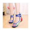 Old Beijing Embroidered Blue Cowhell Sole Womens Buckle Shoes for Women in National Style with Floral Designs & Double Straps - Mega Save Wholesale & Retail - 1