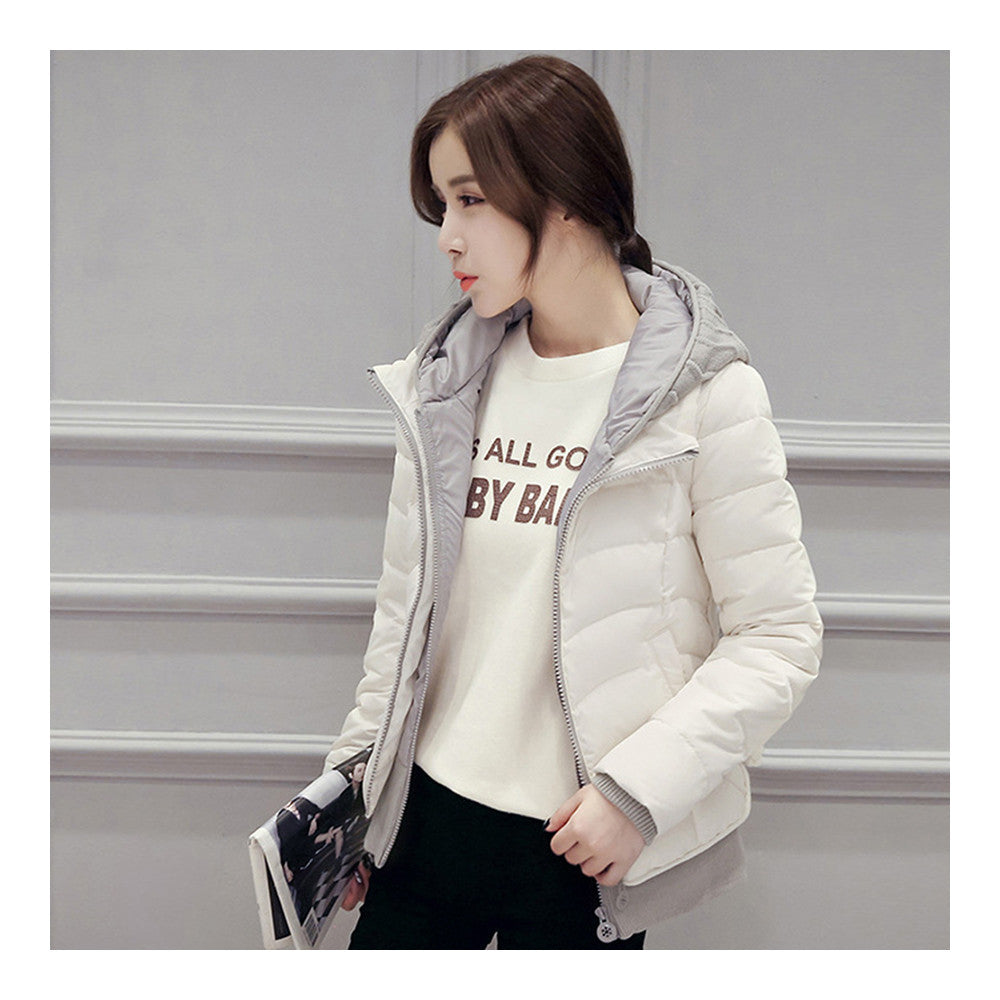 Hooded Down Coat Woman Slim Warm Screw Thread Chic   white   S - Mega Save Wholesale & Retail - 1
