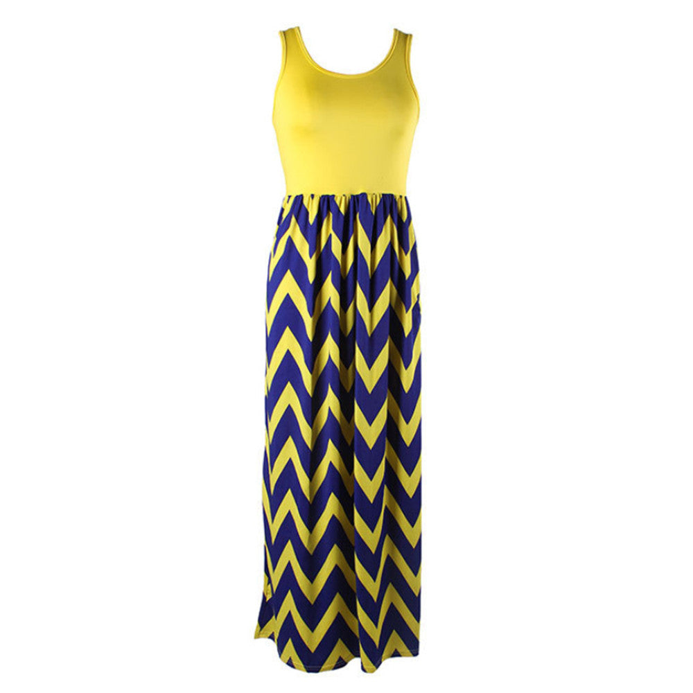 Wave Stripe Dress Sleeveless Vest Skirt  yellow   S - Mega Save Wholesale & Retail - 1