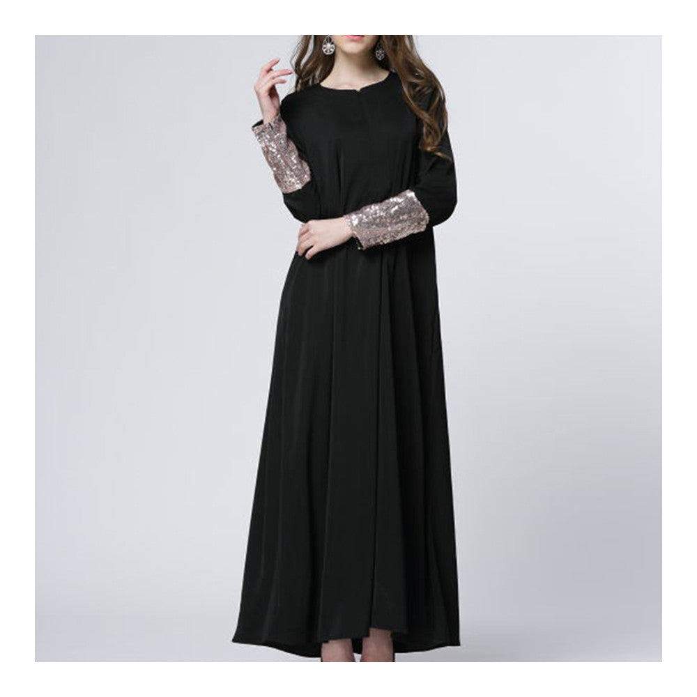 Muslim Garments Paillette Sleeve Dress   black   M