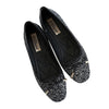 Metal Paillette Dazzling Bowknot Square Flat Thin Shoes  black - Mega Save Wholesale & Retail
