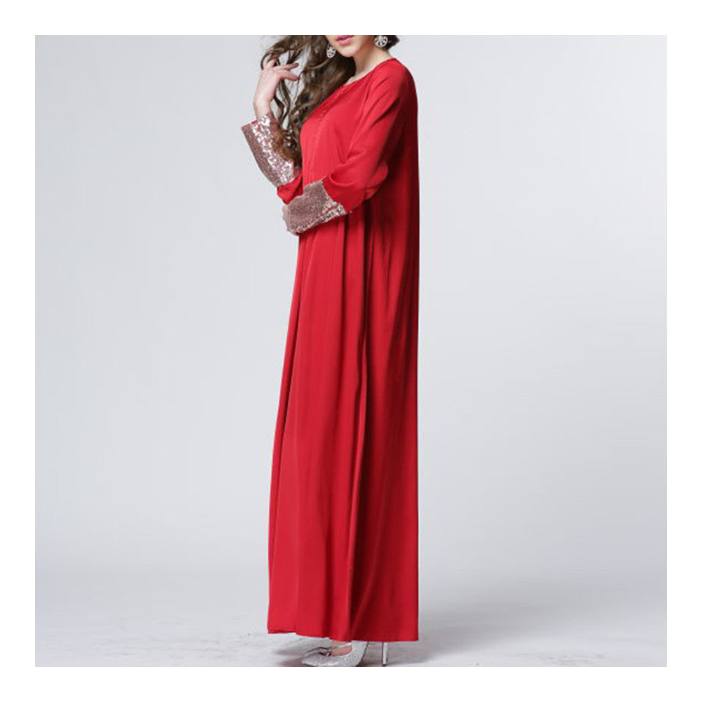Muslim Garments Paillette Sleeve Dress   red   M