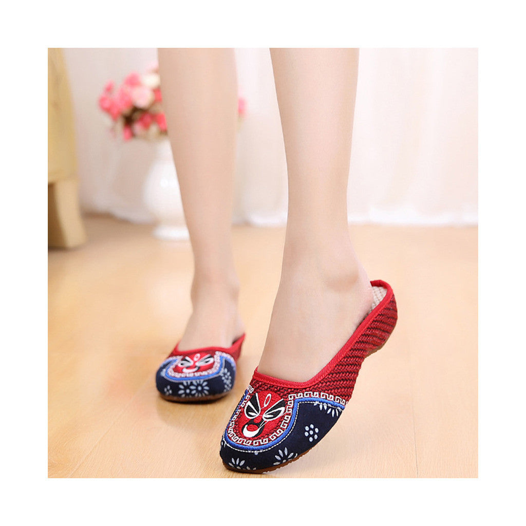 Old Beijing Cloth Shoes Flax Facial Makeup Slippers Embroidered Shoes Sandals Cowhell Sole Small Slipsole Woman Shoes National Style  red - Mega Save Wholesale & Retail - 1