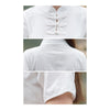 Plate Button Splicing Stand Collar Short Sleeve T-shirt    white   M - Mega Save Wholesale & Retail - 4