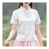 Plate Button Splicing Stand Collar Short Sleeve T-shirt    white   M - Mega Save Wholesale & Retail - 1