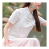 Plate Button Splicing Stand Collar Short Sleeve T-shirt    white   M - Mega Save Wholesale & Retail - 3