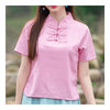 Plate Button Splicing Stand Collar Short Sleeve T-shirt   pink   M - Mega Save Wholesale & Retail - 1
