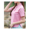 Plate Button Splicing Stand Collar Short Sleeve T-shirt   pink   M - Mega Save Wholesale & Retail - 2