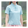 Plate Button Splicing Stand Collar Short Sleeve T-shirt   light blue   M - Mega Save Wholesale & Retail - 1