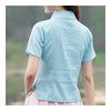 Plate Button Splicing Stand Collar Short Sleeve T-shirt   light blue   M - Mega Save Wholesale & Retail - 3