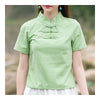Plate Button Splicing Stand Collar Short Sleeve T-shirt   green   M - Mega Save Wholesale & Retail - 1